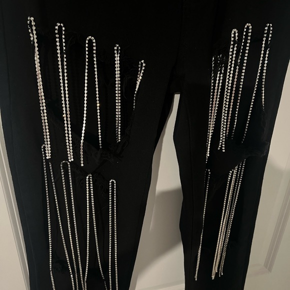 Ripped rhinestone fringe jeans - Picture 3 of 7